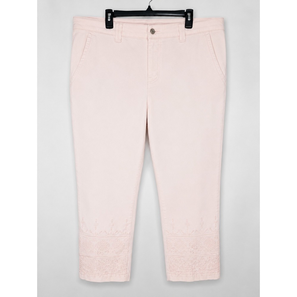 Jag Capri Pants 24W Pink Embroidered Hem Stretch Casual Plus Size Women